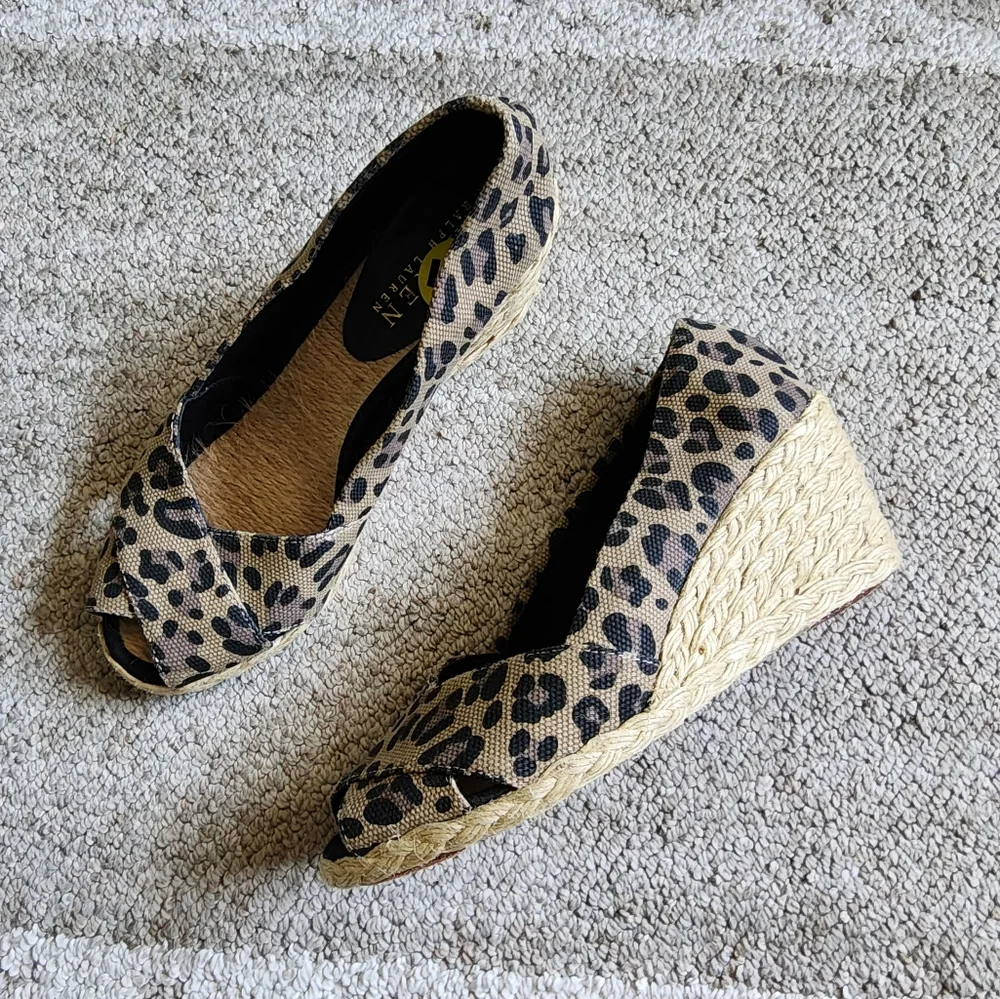 Lauren Ralph Lauren Cecilia Lopard Peep-Toe Wedges